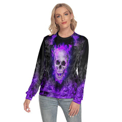 Purple Smoke Skull Slim Round Neck Sweatshirt - Wonder Skull