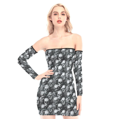 Barbed Wire Skull Off-shoulder Back Lace-up Dress - Wonder Skull