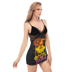 Halloween Trick Or Treat Skull Lace Chemise Nightgown - Wonder Skull