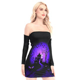 Purple Night Haunted House Off-shoulder Back Lace-up Dress - Wonder Skull