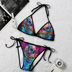 Radiant TieDye Skull Gothic Micro Triangle Bikini Swimsuit - Wonder Skull