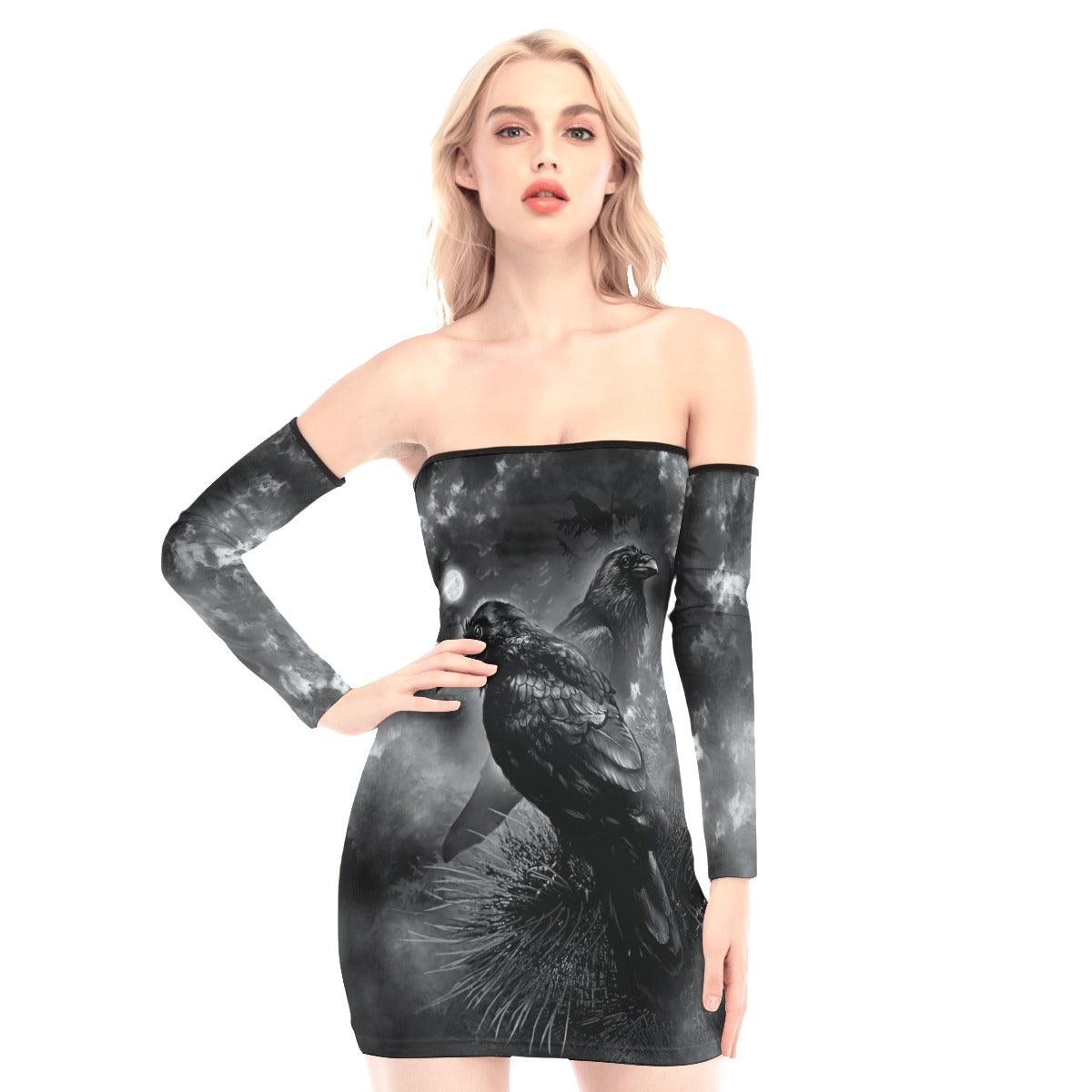 Ravens Lace Off-shoulder Back Lace-up Dress - Wonder Skull