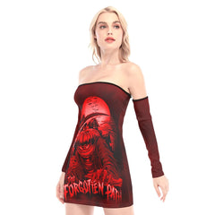 The Forgotten Path Pumpkin Off-shoulder Back Lace-up Dress - Wonder Skull