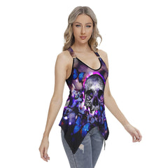 Purple Butterfly Skull Gothic Women's Racing Tank Top With Irregular - Wonder Skull