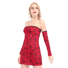 Red Spider Skull Off-shoulder Back Lace-up Dress - Wonder Skull