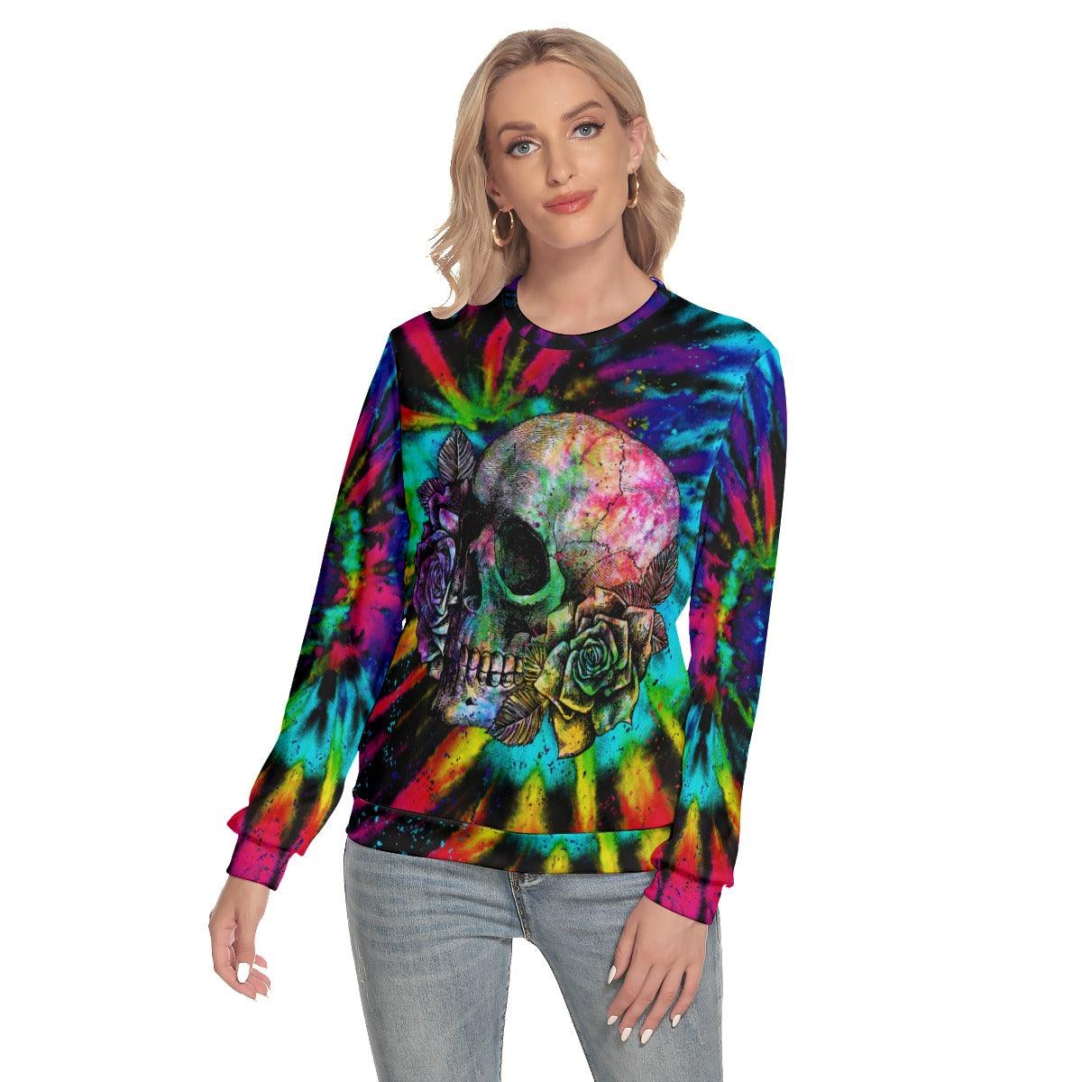 Tie Dye Skull Slim Round Neck Sweatshirt - Wonder Skull