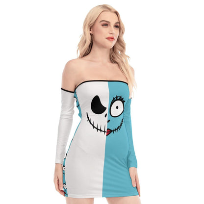 Couple Of Nightmare Off-shoulder Back Lace-up Dress - Wonder Skull
