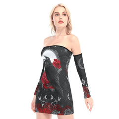 Raven Rose Ornament Off-shoulder Back Lace-up Dress - Wonder Skull