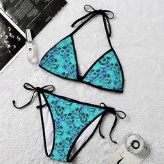 Cyan Blue Skull Pattern Micro Triangle Bikini Swimsuit - Wonder Skull