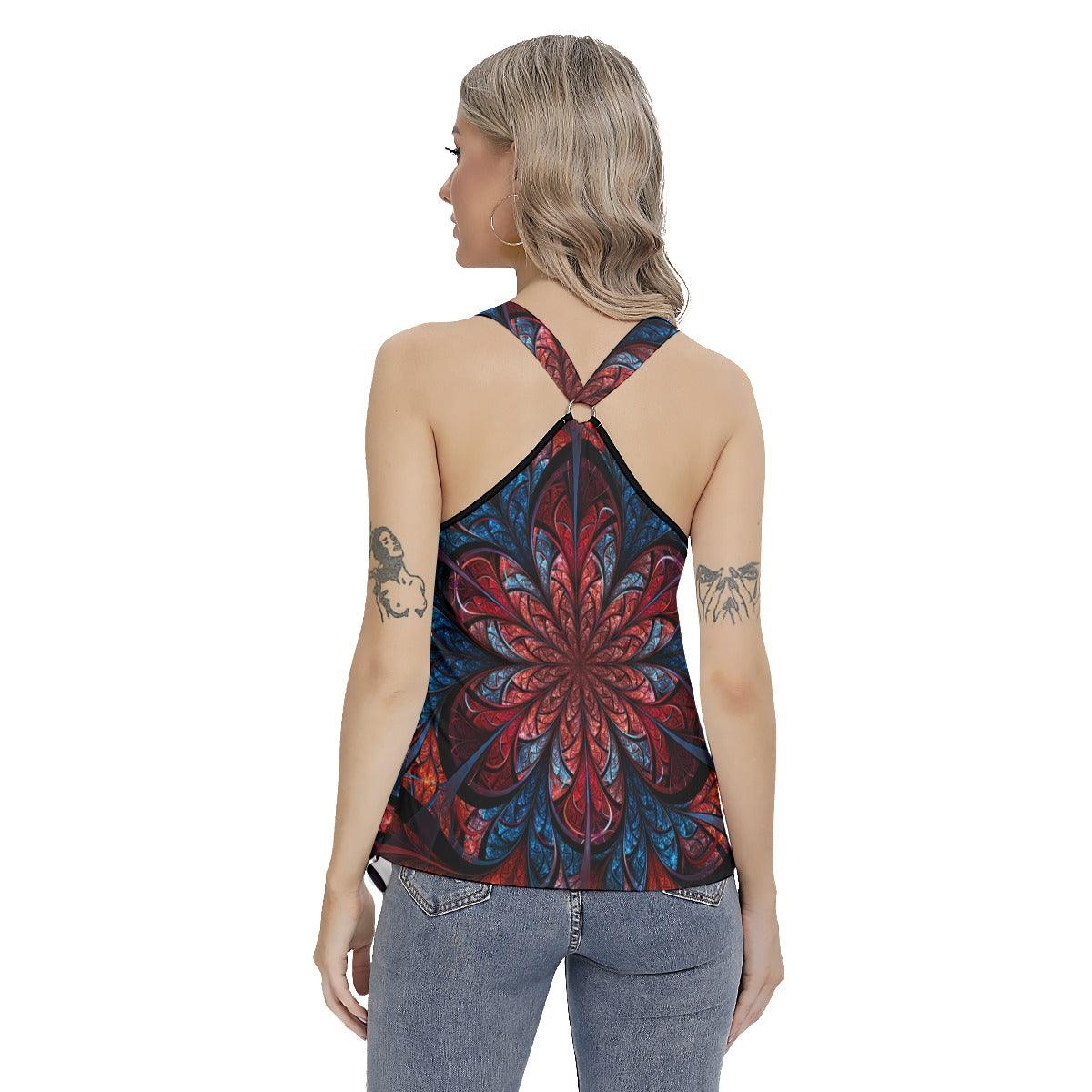 Rose Skull Gothic Women's Racing Tank Top With Irregular - Wonder Skull