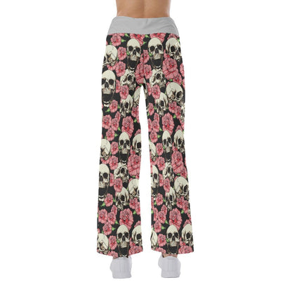 Flower Skull High-waisted Straight-leg Trousers - Wonder Skull