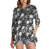 Barbed Wire Skull Sweatshirt With Irregular Pleated Hem - Wonder Skull