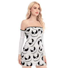 Nightmare J Pattern Off-shoulder Back Lace-up Dress - Wonder Skull