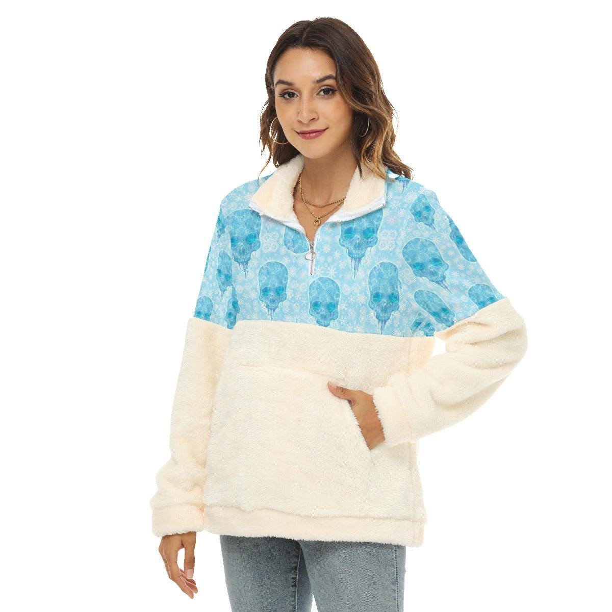 Winter Skull Fleece Sweatshirt With Half Zip - Wonder Skull