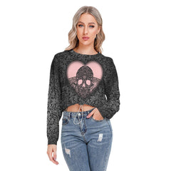 Skull Heart Long Sleeve Sweatshirt With Hem Drawstring - Wonder Skull