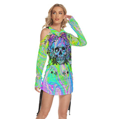 Rainbow Gothic Skull Open Shoulder Dress Hoodie - Wonder Skull