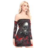 Skull Lava Black Roses Off-shoulder Back Lace-up Dress - Wonder Skull