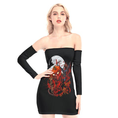 Horror Pumpkin Off-shoulder Back Lace-up Dress - Wonder Skull