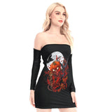 Horror Pumpkin Off-shoulder Back Lace-up Dress - Wonder Skull