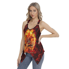 Fire Skull Gothic Women's Racing Tank Top With Irregular - Wonder Skull