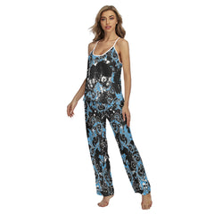 Cyan Skull Abstract Cami Pajamas Sets For Women Sleepwears Combo - Wonder Skull