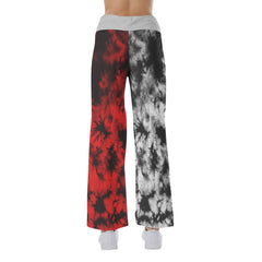 Baby Girl Tiedye Half Red Gray High-waisted Wide Leg Pants - Wonder Skull