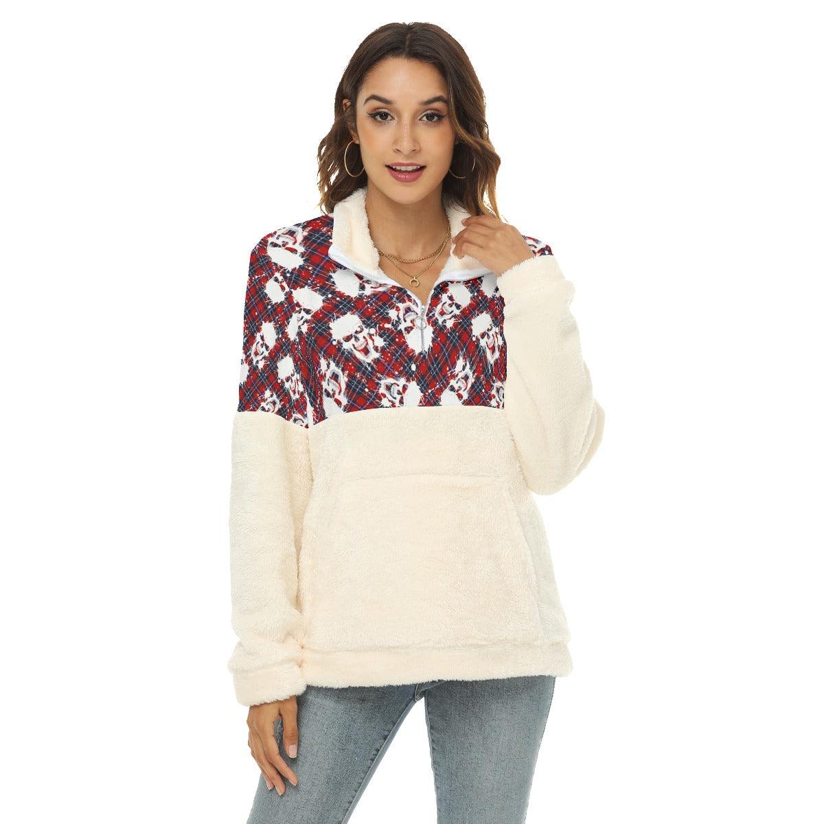 Christmas Skull Borg Fleece Sweatshirt With Half Zip - Wonder Skull