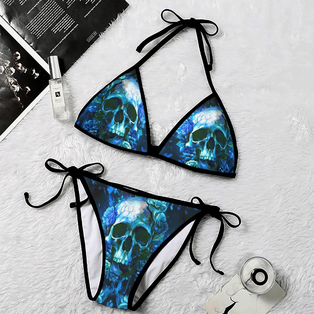 Ocean Blue Skull Gothic Micro Triangle Bikini Swimsuit - Wonder Skull