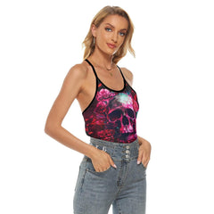 Punk Skull Gothic Rose Criss-Cross Open Back Tank Top - Wonder Skull