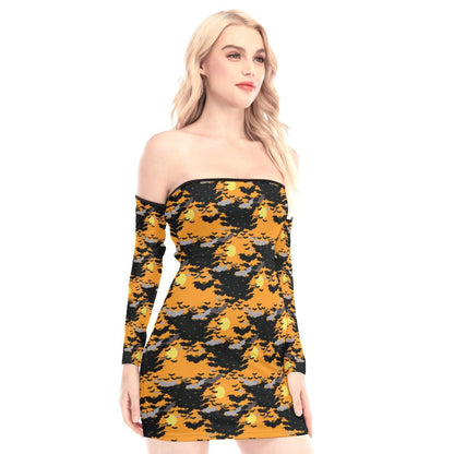 Bat Swarm Off-shoulder Back Lace-up Dress - Wonder Skull