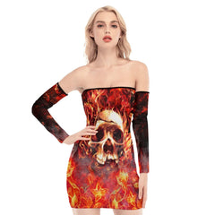 Skull Sugar Fire Off-shoulder Back Lace-up Dress - Wonder Skull