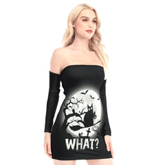 Hallowen Cat Witch Off-shoulder Back Lace-up Dress - Wonder Skull