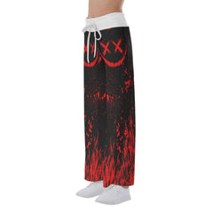 Red Fire Emo Skull High-waisted Wide Leg Pants - Wonder Skull