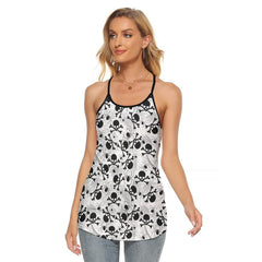 White Skull Spider Web Criss-Cross Open Back Tank Top, Coolest T-Shirt For Women - Wonder Skull