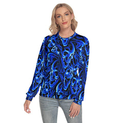 Blue Screaming Skull Slim Round Neck Sweatshirt - Wonder Skull