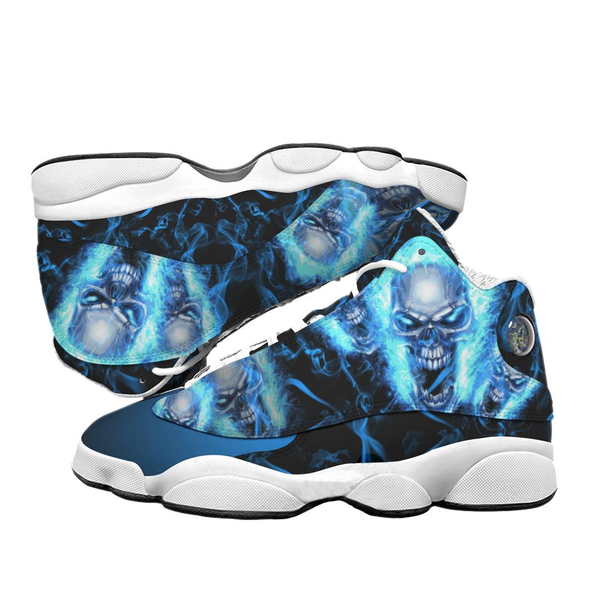 Blue Flaming Skull Men's Sneaker Shoes - Wonder Skull