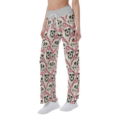 Skull Pink Bow tie High-waisted Straight-leg Trousers - Wonder Skull