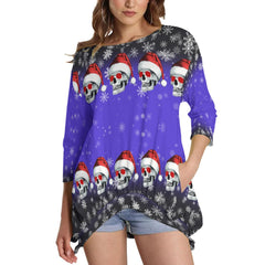 Skull Snowflake Sweatshirt With Irregular Pleated Hem - Wonder Skull