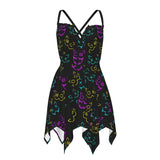 Skull Cat Neon Pattern All-Over Print Women's Slip Dress - Wonder Skull