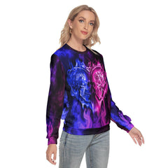 Blue Pink Gradient Heart Skull Slim Round Neck Sweatshirt - Wonder Skull