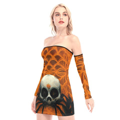 Skull Spider Off-shoulder Back Lace-up Dress - Wonder Skull