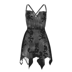 Skull Gray Gothic All-Over Print Women's Slip Dress - Wonder Skull