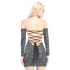 Spider Web Pattern Off-shoulder Back Lace-up Dress - Wonder Skull