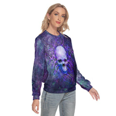 Purple Skull Galaxy Slim Round Neck Sweatshirt - Wonder Skull