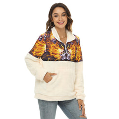 Silver Skull Fire Fleece Sweatshirt With Half Zip - Wonder Skull