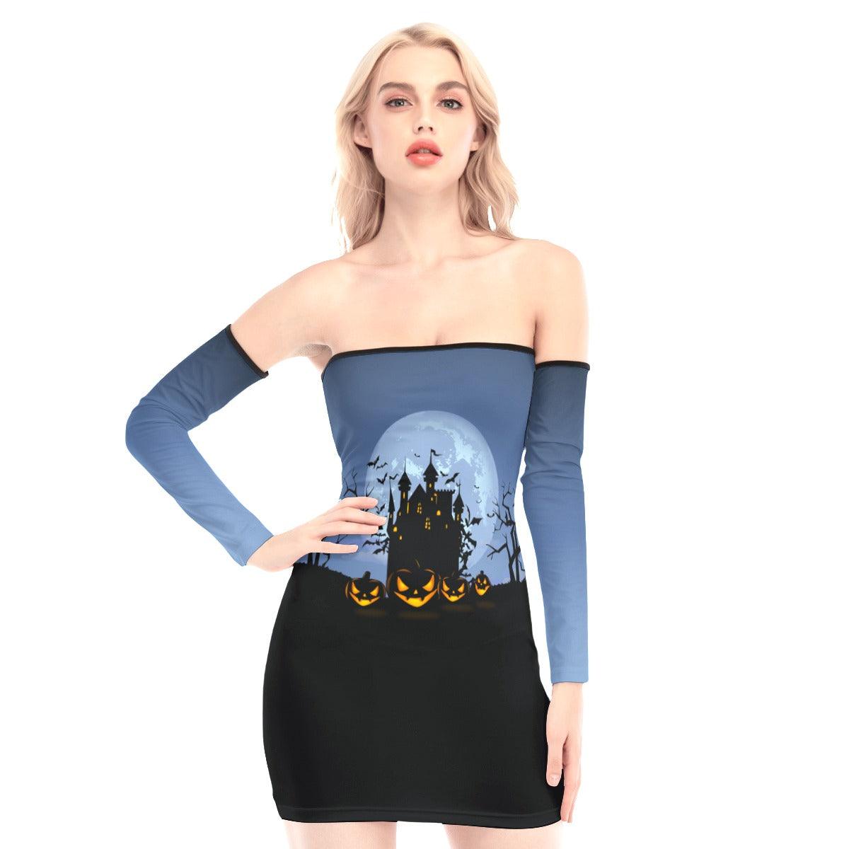 Halloween Castle Off-shoulder Back Lace-up Dress - Wonder Skull