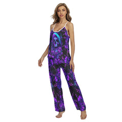 Violet Skull Floral Cami Pajamas Sets For Women Sleepwears Combo - Wonder Skull