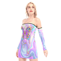 Holography Butterfly Off-shoulder Back Lace-up Dress - Wonder Skull