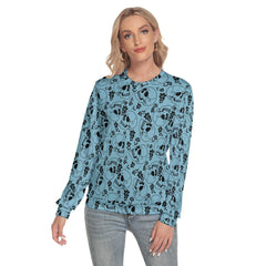 Pastel Blue Skull Pattern Slim Round Neck Sweatshirt - Wonder Skull