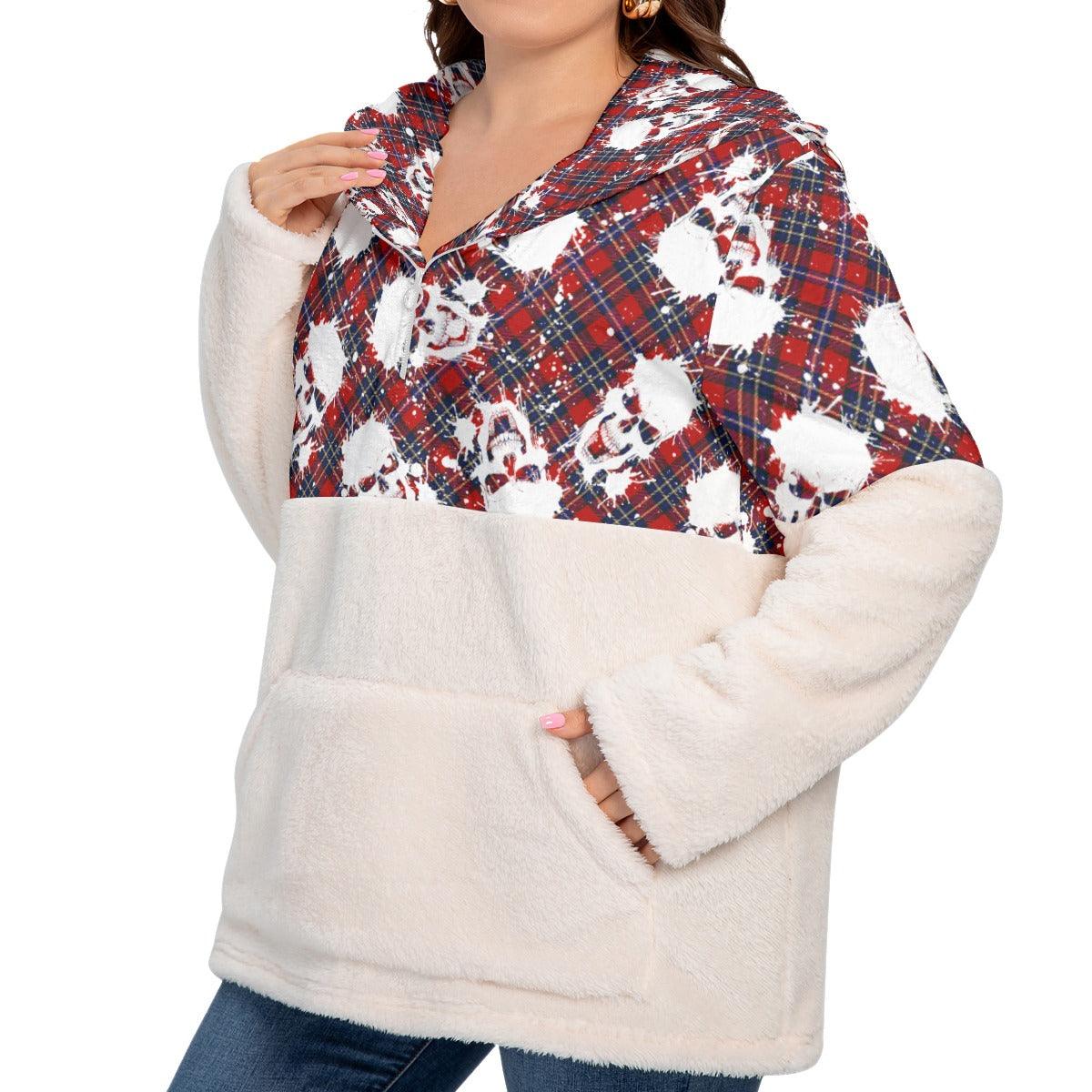 Christmas Skull Splash Borg Fleece Hoodie With Half Zip - Wonder Skull